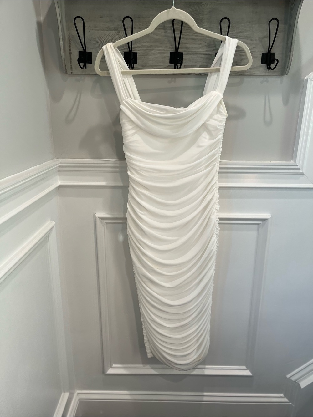 Lulu's White Ruched Cowl Neck Midi Dress